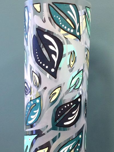 glass vase etched and hand painted in Elliot Lake