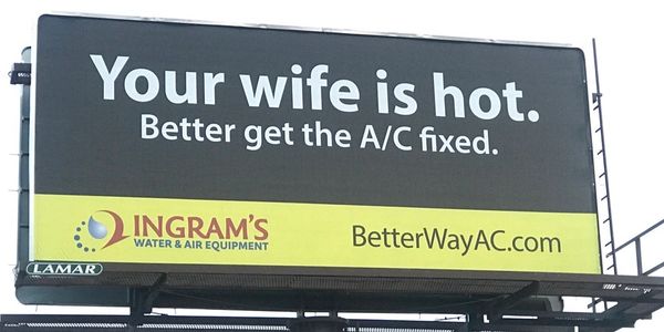 Billboard ad humorously promoting air conditioning repair services.