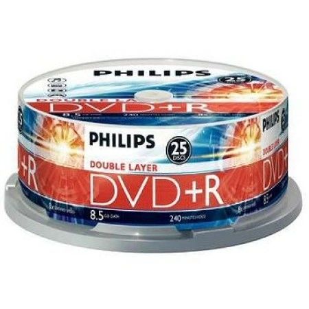 Philips DVD+R 8.5GB 8X Dual Layer Silver Matte Full Logo Singe-Sided Cake Box 25 Packs (DR8S8B25F/17)