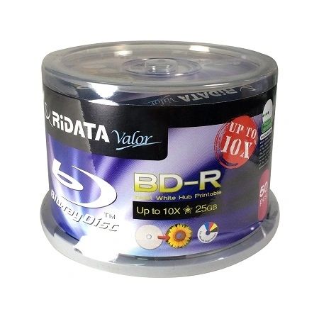 Ridata 4x-10x Valor Blu Ray 25GB White Inkjet Blu Ray Disc 50 Packs (BDR-254-RDVIWCB50U)