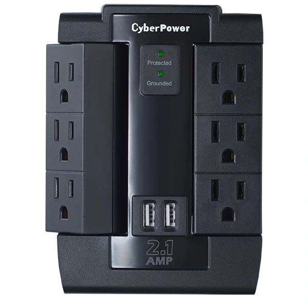 CyberPower CSP600WSU Wall Tap Professional Surge Protection 6 Swivel Outlets, 2 USB 2.1 A