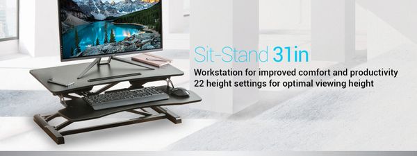 Sit Standing Desk Height Adjustable Ergo Riser ADR 31.5" Wide - Black For Monitor / Computer / Laptop