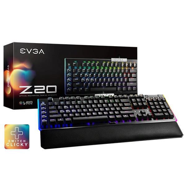 EVGA Z20 RGB Optical Mechanical Gaming Keyboard, RGB Backlit LED, Optical Mechanical Switches (Clicky) P/N: 812-W1-20US-KR