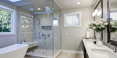 CUSTOM, MODERN, RENOVATION, GLASS, MIRROR, INSTALLATION, EDMONTON, BATHROOM, SHOWER, MODERNIZATION