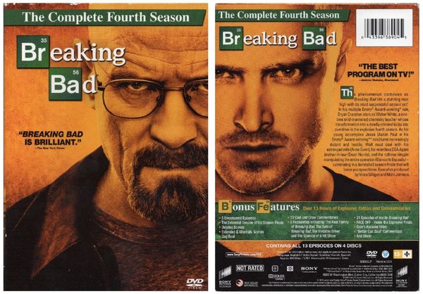 Breaking Bad - 4 disc set - fourth season-13 episodes - used Factory Original DVDs in cases with artwork-VGC