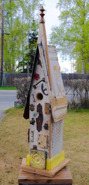 Large Church Birdhouse With Yellow Plinth And Glass ...