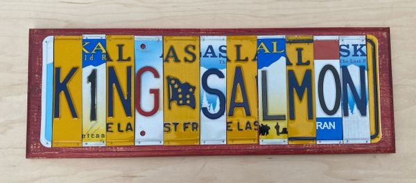 King Salmon license plate sign