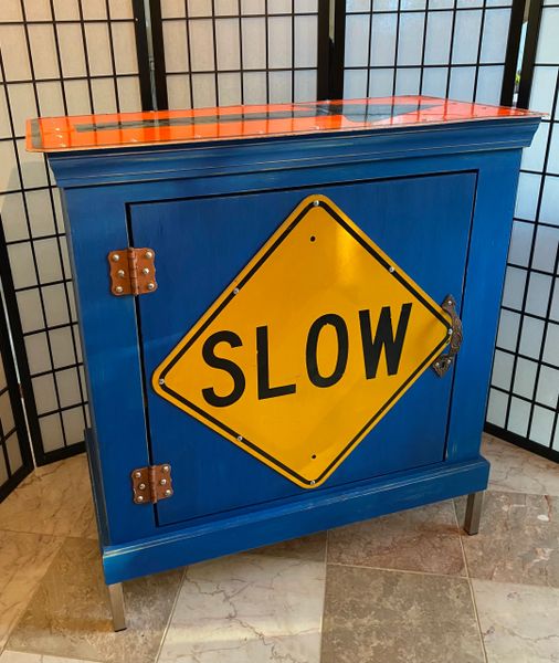 "Slow down, Only One Way" All Wood Construction Wood Cabinet