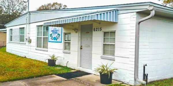 An office with white exterior paint