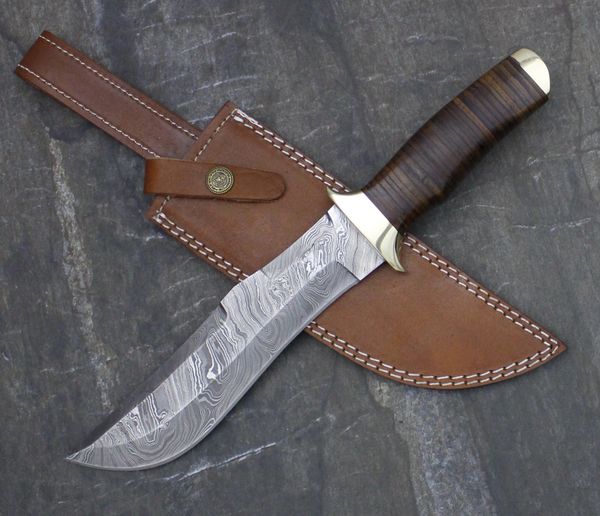 GB656-1 Damascus Steel Custom Handmade Hunting Bowie Knife 13.5 ...