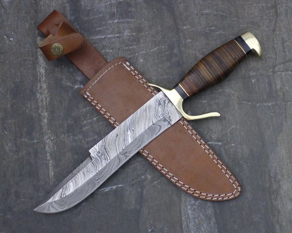 GB649-2 Damascus Steel Custom Handmade Hunting Bowie Knife 13.5 ...