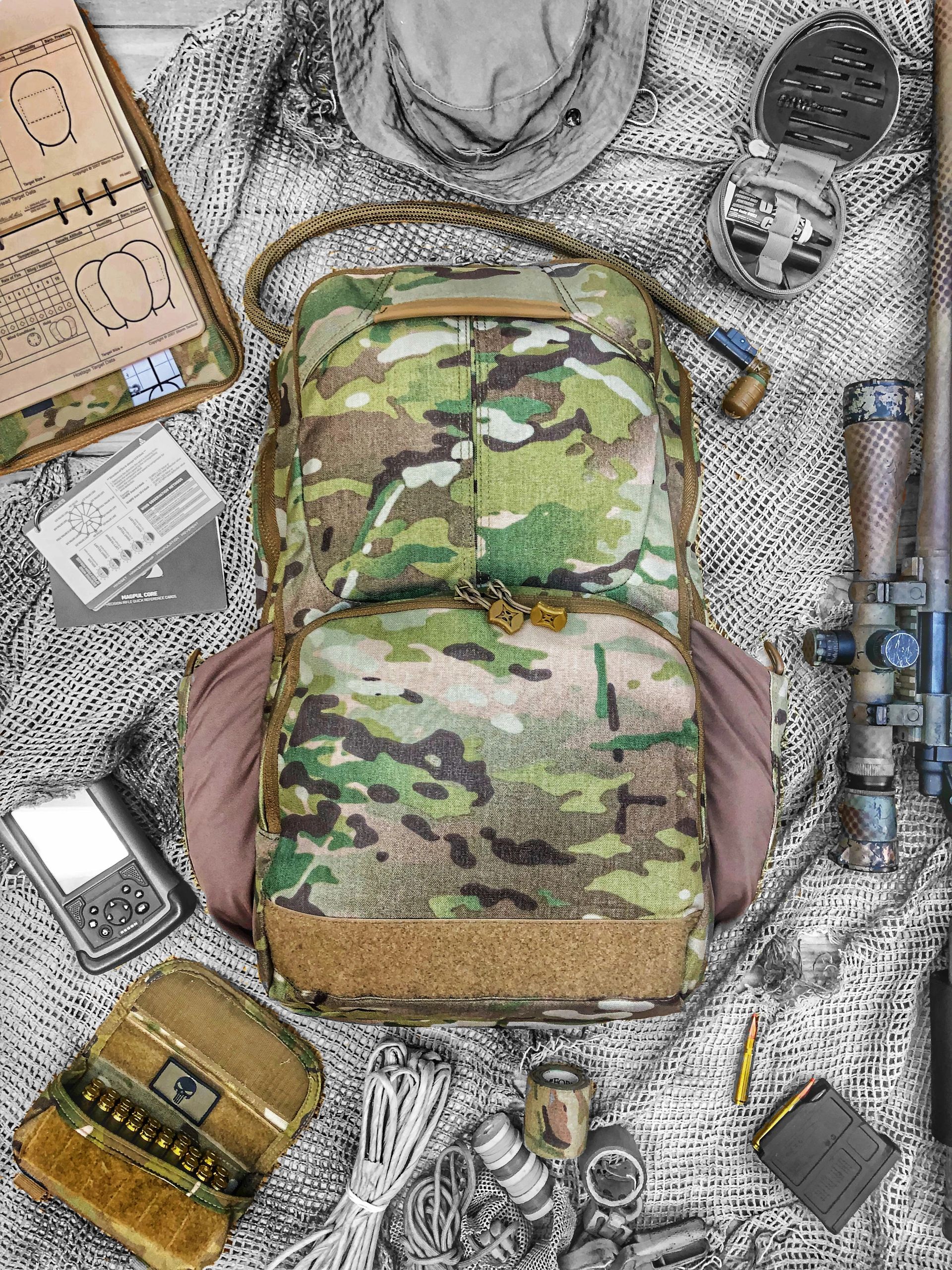 Multicam Sniper Pack and Sniper Load Out with Leupold Mark 4