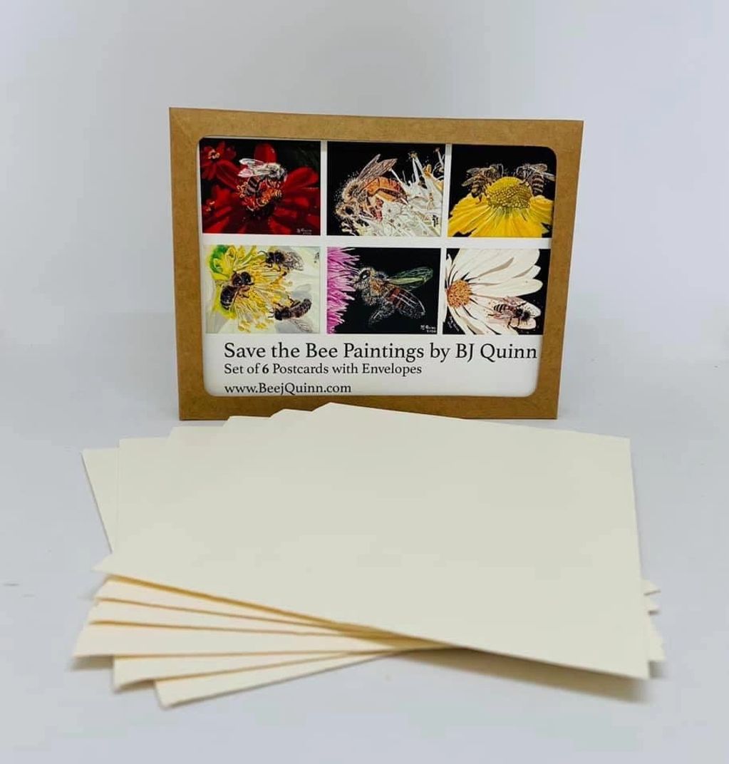 BEE NOTE CARDS, Stationery with envelopes, Made from original art, Box Set of Six Cards, Satin Matte