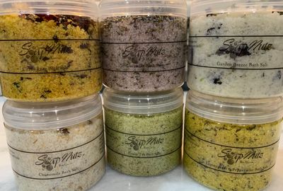 Bath Salts (T) Citrus Rose, Lavender, Garden Breeze (B) Calendula-Chamomile, Green Tea, Lemongrass 