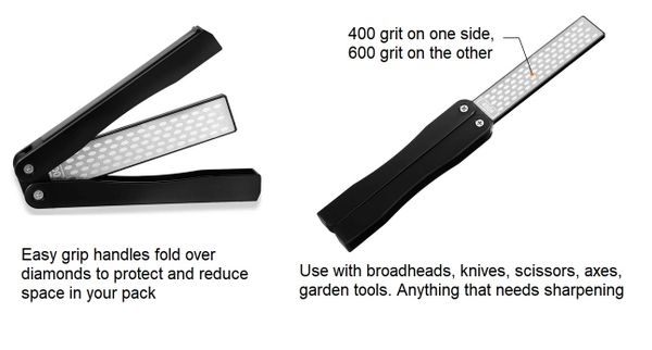 Hand-held double-sided whetstone, 400/600 Grit Folding Pocket Diamond  Whetstone, Knife Sharpener Stone for Outdoor Camping Kitchen Garden Black