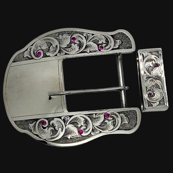 The Maverick, Two-Piece Buckle Set, Solid Nickel, Rubies