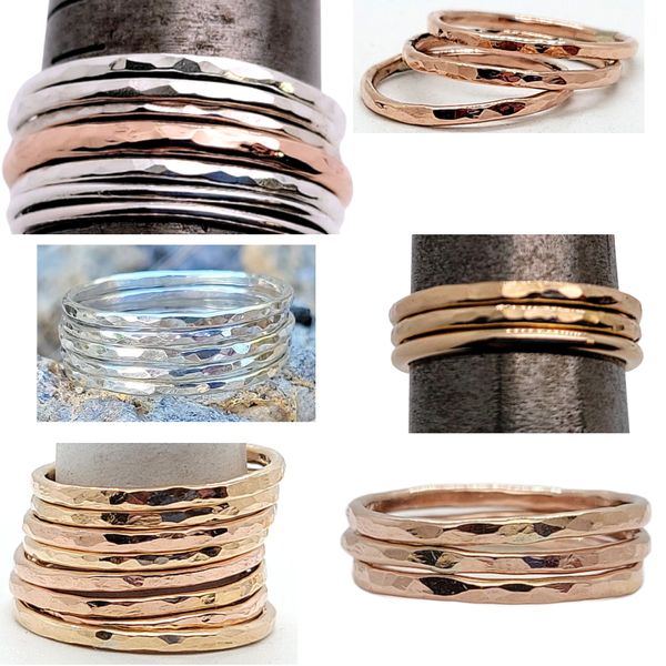 Faceted Stacker Rings, Stacking Bands, Silver Bands, Gold Fill, Rose Gold Fill, Stackable Rings