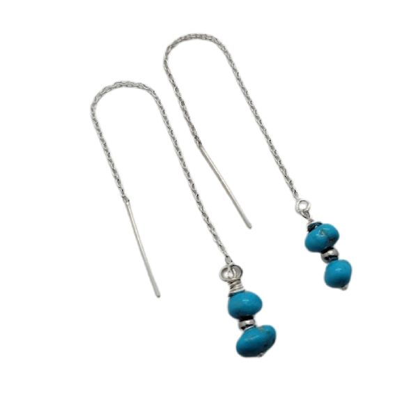 Turquoise and Silver Threader Earrings, Turquoise Beads