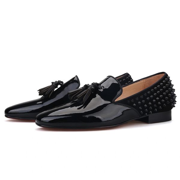 FERUCCI Black Patent Leather Loafer with Gold Tassel Slippers Flat Prom Wedding