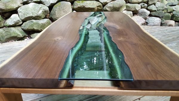 Live Edge Walnut River Table With Black Epoxy Resin 