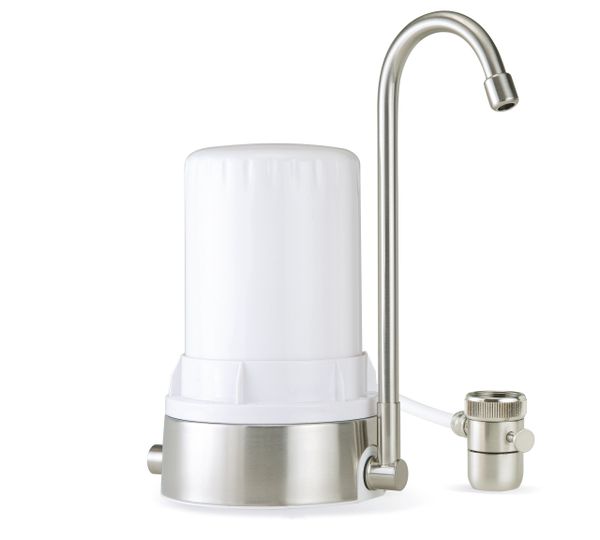 Ayro HT Plus - Countertop Water Filter with Alkaline Minerals & Antioxidants - White Brushed Stainless