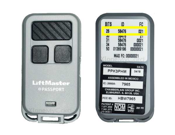 Copy / Clone LiftMaster PassPort PPK3PHM Garage Remote by Serial Number ...