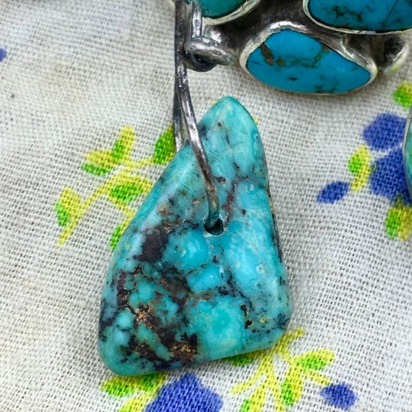 MENS SINGLE 1800s or EARLIER BRIGHT BLUE TURQUOISE TAB ON ATELIER MADE STERLING EARRING #8