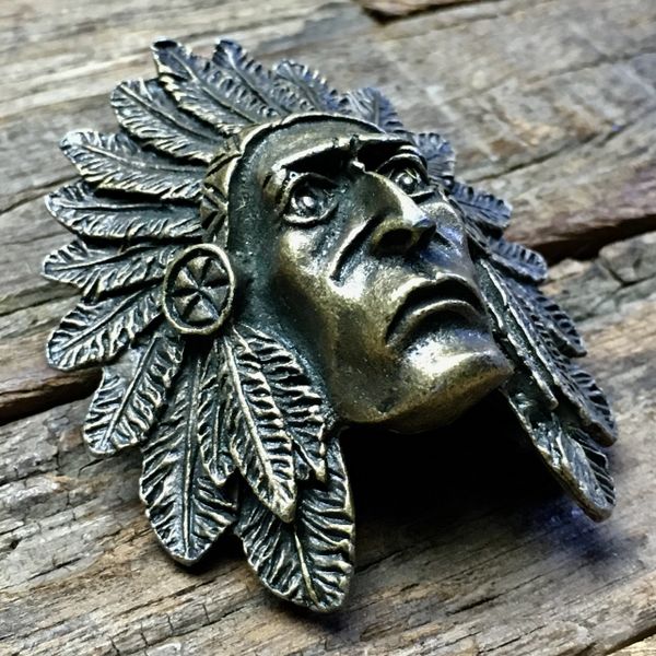 BRASS INDIAN CHIEF HEAD BANDANNA SLIDER