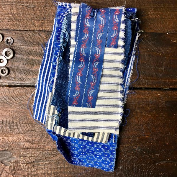 #10 MOSTLY 100 YEAR OLD WORKWEAR METAL BUTTONS AND INDIGO TEXTILE PATCHES