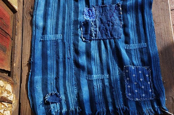 SOLD #13 ANTIQUE BORO PATCHED INDIGO SCARF