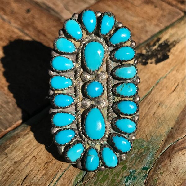SOLD 1950s BIG BLUE ZUNI TURQUOISE & SILVER RING