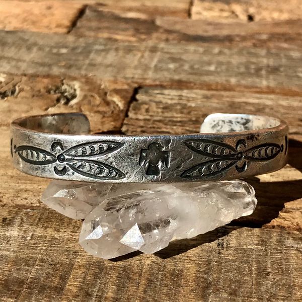 SOLD 1920s FRED HARVEY LOGO THUNDERBIRD STAMPED INGOT SILVER CUFF BRACELET