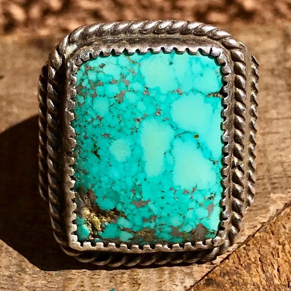 SOLD 1940s BIG MENS SILVER & BLUE TURQUOISE RECTANGULAR RING