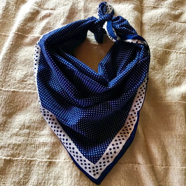 SOLD LARGE COTTON VINTAGE INDIGO POLKA DOT BANDANNA SCARF