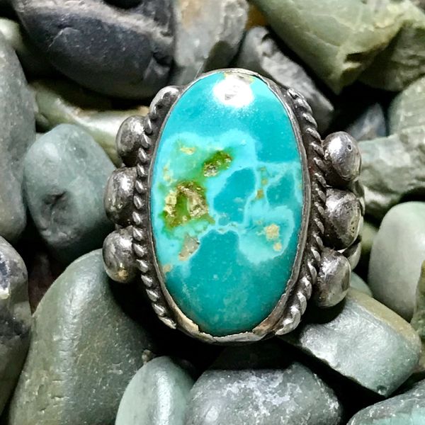 SOLD 1910s INGOT SILVER TURQUOISE AMERICAN RING