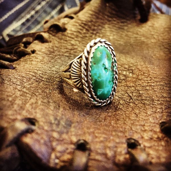 SOLD 1940's GREEN & BLUE TURQUOISE STERLING SILVER RING