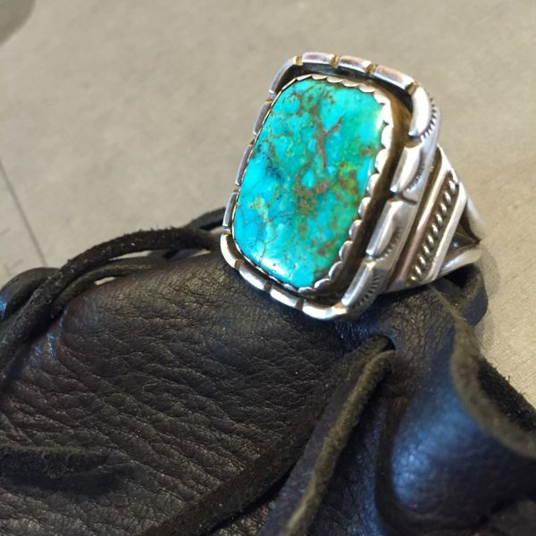 SOLD 1950s SIGNED HUGE MUSEUM WORTHY MENS TURQUOISE SILVER RING