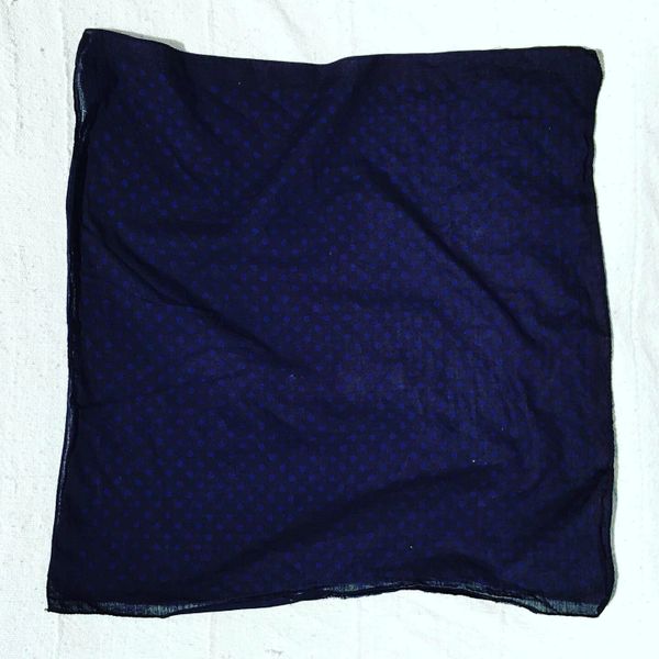 VINTAGE INDIGO OVERDYED POLKA DOT COTTON BANDANNA