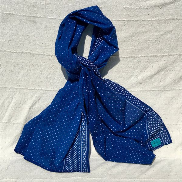 VINTAGE COTTON INDIGO POLKA DOT THIN BANDANNA SCARF