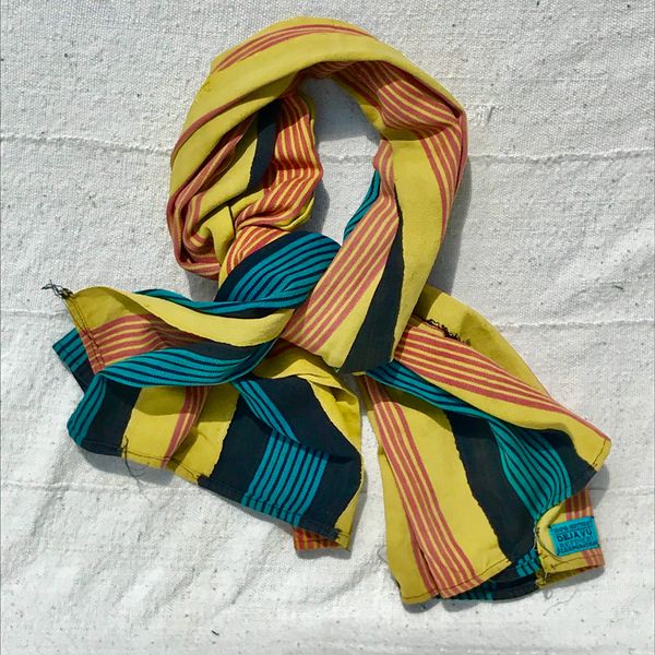 100 YEAR OLD YELLOW PINK HAND-DYED HANDWOVEN AFRICAN KOBA CLOTH SCARF STOLE SHAWL