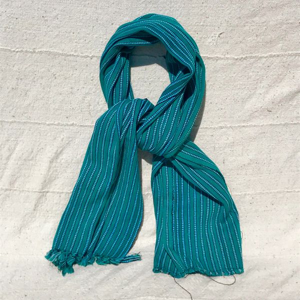 100 YEAR OLD TURQUOISE WHITE HAND-DYED HANDWOVEN AFRICAN KOBA CLOTH SCARF STOLE SHAWL