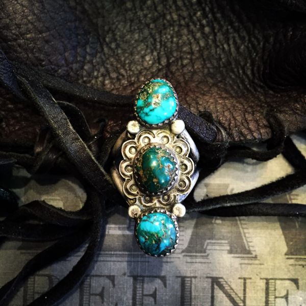 SOLD 1930s PERSIAN TURQUOISE STAMPED SILVER RING