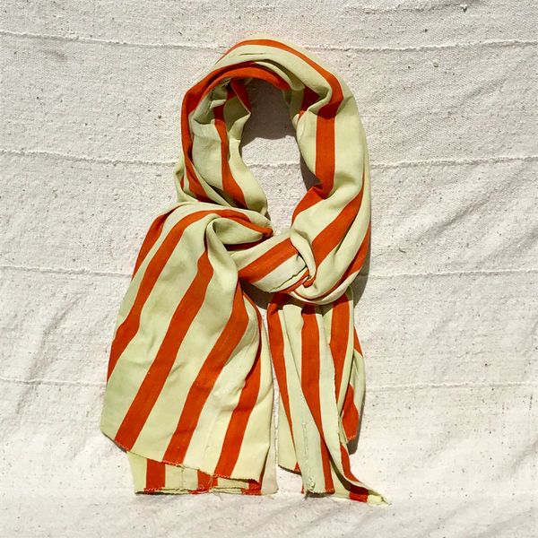 100 YEAR OLD ORANGE WHITE HAND-DYED HANDWOVEN AFRICAN KOBA CLOTH SCARF STOLE SHAWL BLANKET