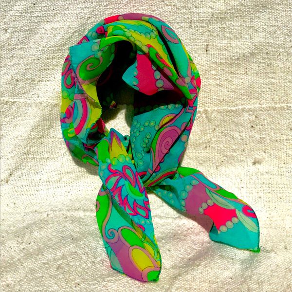 1960s SYNTHETIC POP ART PSYCHEDELIC KERCHIEF BANDANNA SCARF