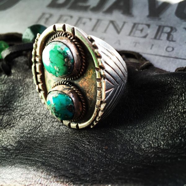 SOLD 1940s BANDANNA SLIDER TURQUOISE RING SIZE 14.5