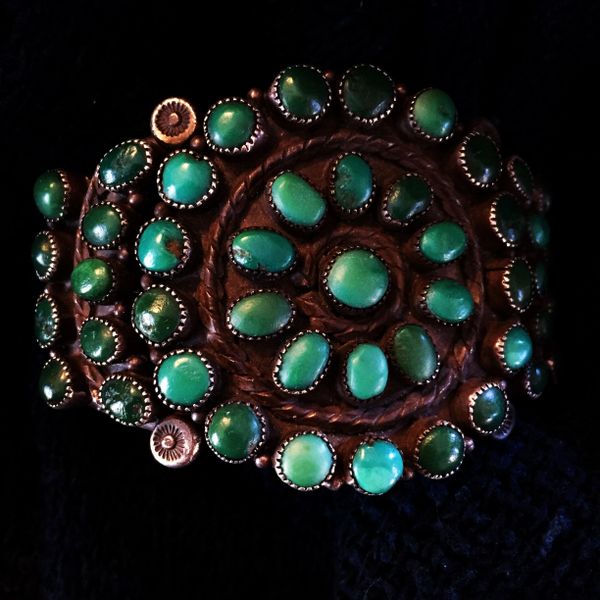 SOLD 1940s AMERICAN SUN CUFF BRACELET of CERILLOS TURQUOISE