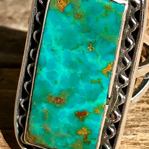 SOLD 1930s VIVID ROYSTON TURQUOISE RECTANGLE SILVER RING