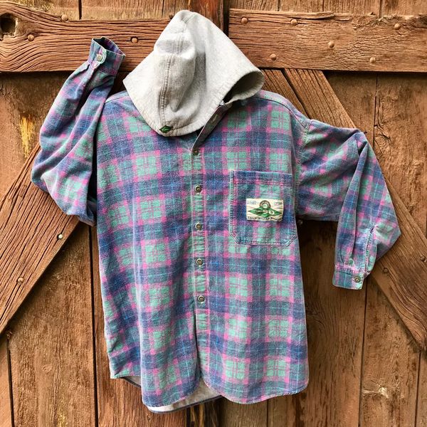 SOLD 1990s QUICK SILVER SALT WATER DENIM PINK PLAID ALL COTTON