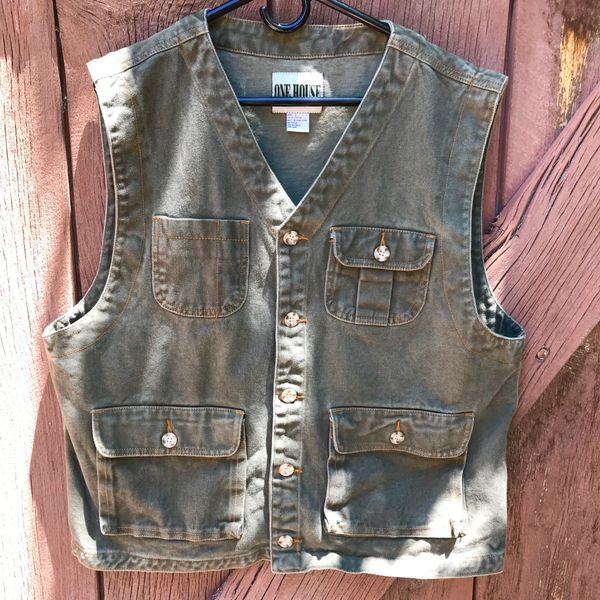 SOLD TWILL FLANNEL CARGO WORKWEAR COTTON OLIVE BROWN VEST XL