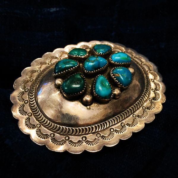 SOLD 1950S SIGNED TURQUOISE AMERICAN SILVER BELT BUCKLE